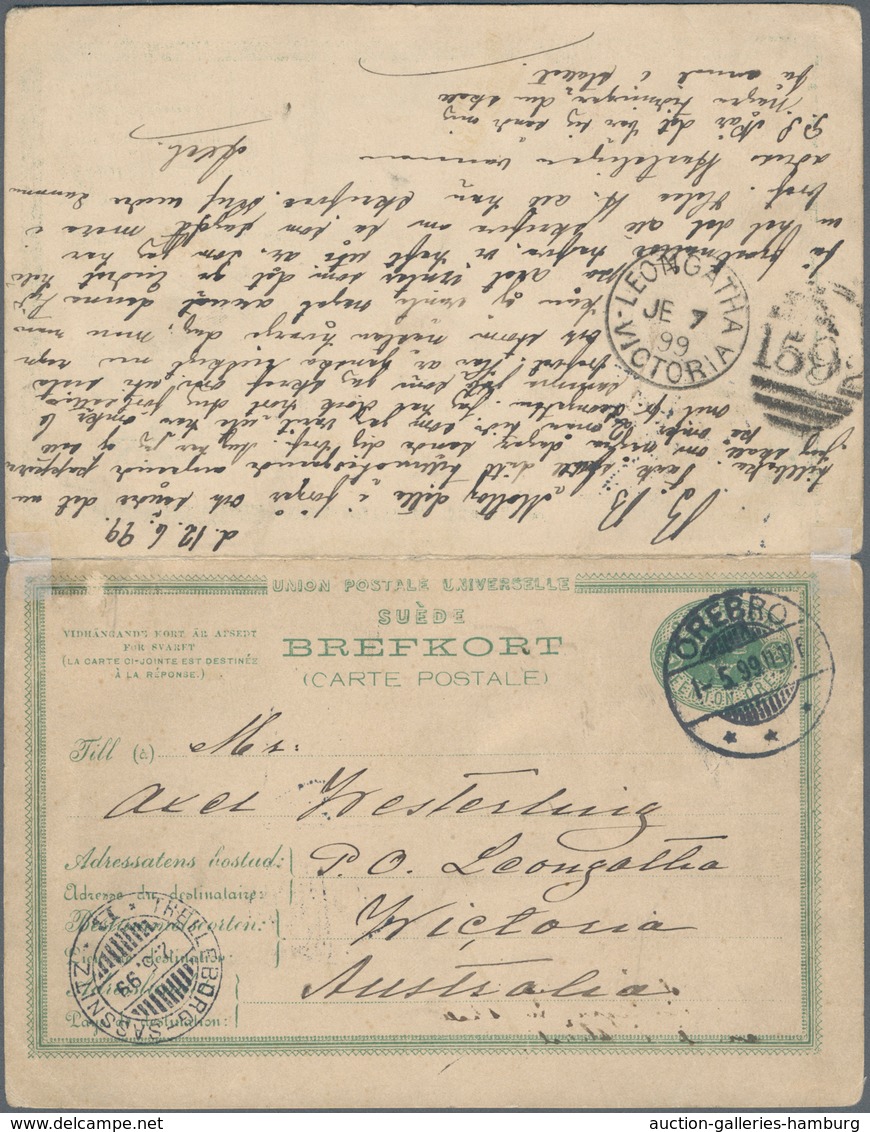 Schweden - Ganzsachen: 1883 Postal Stationery Double Card 15+15 øre Blue-green Used From Örebro To L - Postwaardestukken