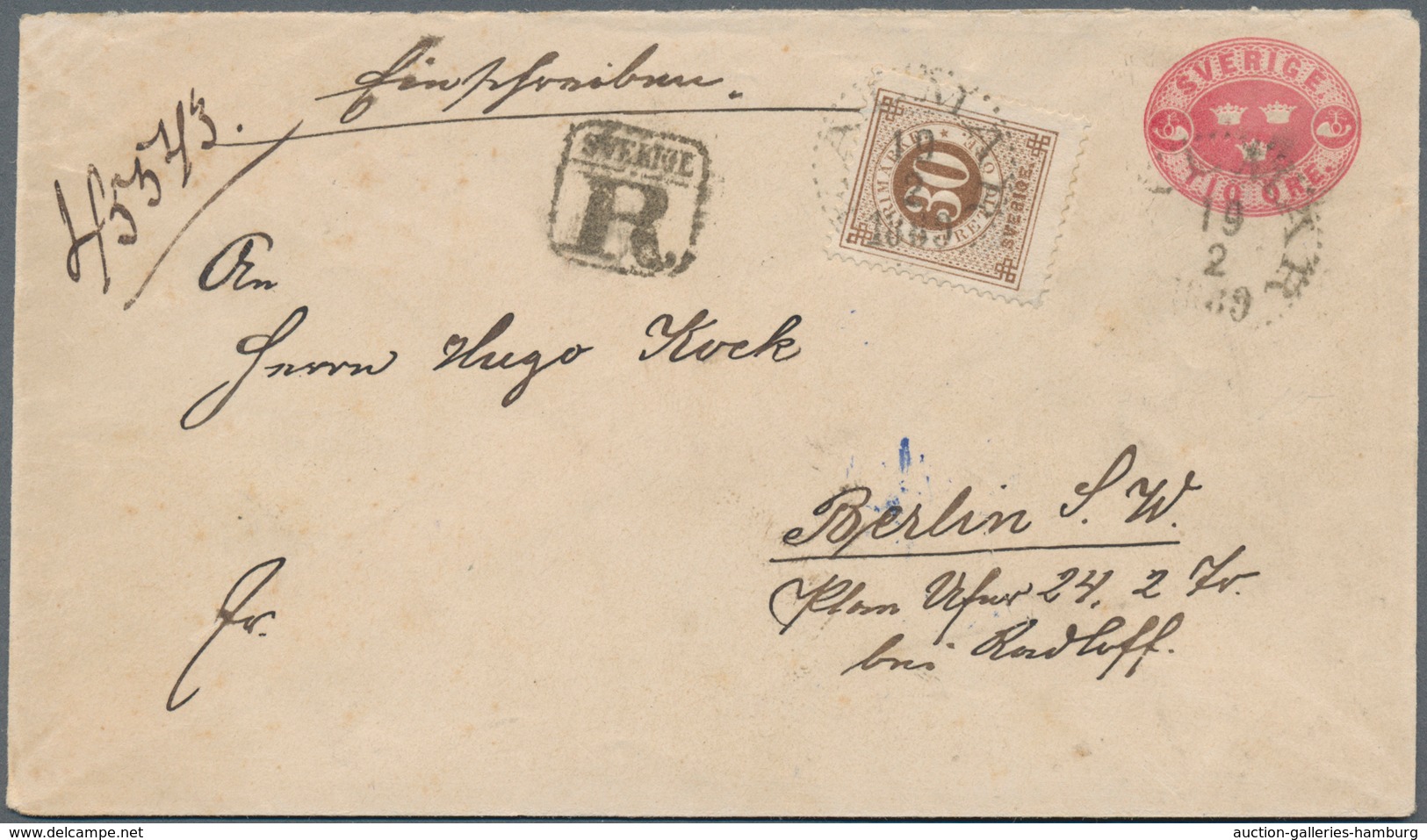 Schweden - Ganzsachen: 1885 Postal Stationery Envelope 10 øre Carmine-rose Used Registered From Kalm - Ganzsachen