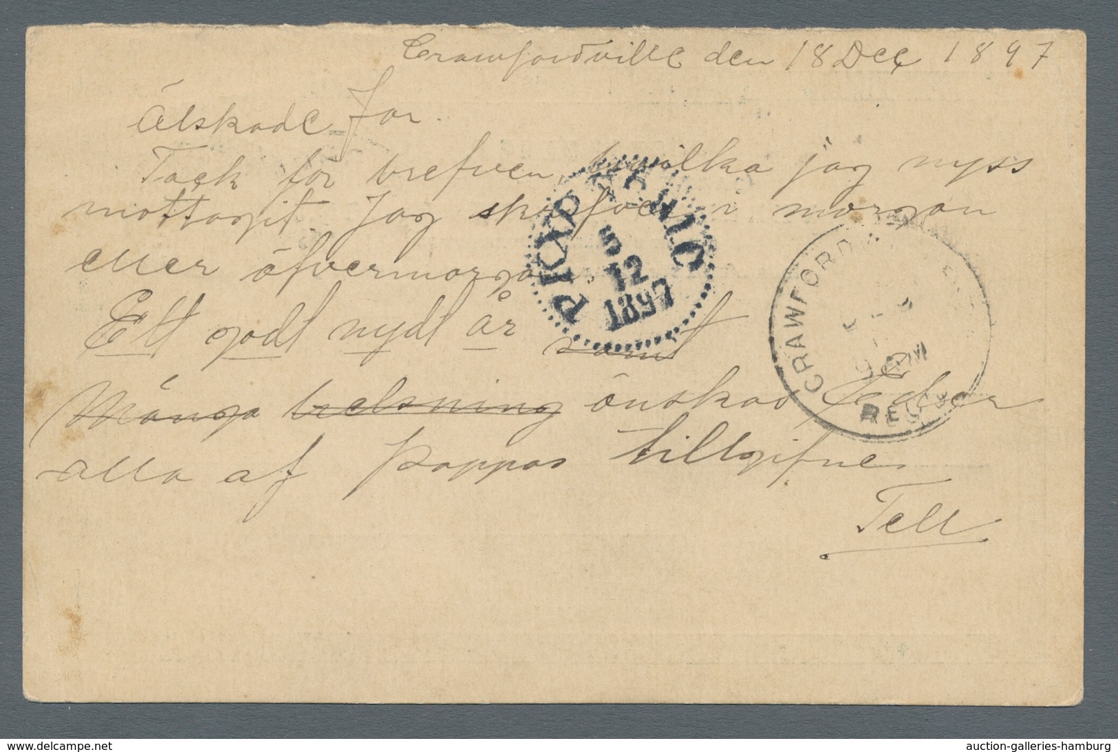Schweden - Ganzsachen: 1889, "15 Öre Blue-green, Answer Part", Answer Part Used In Extremely Rare Ov - Enteros Postales