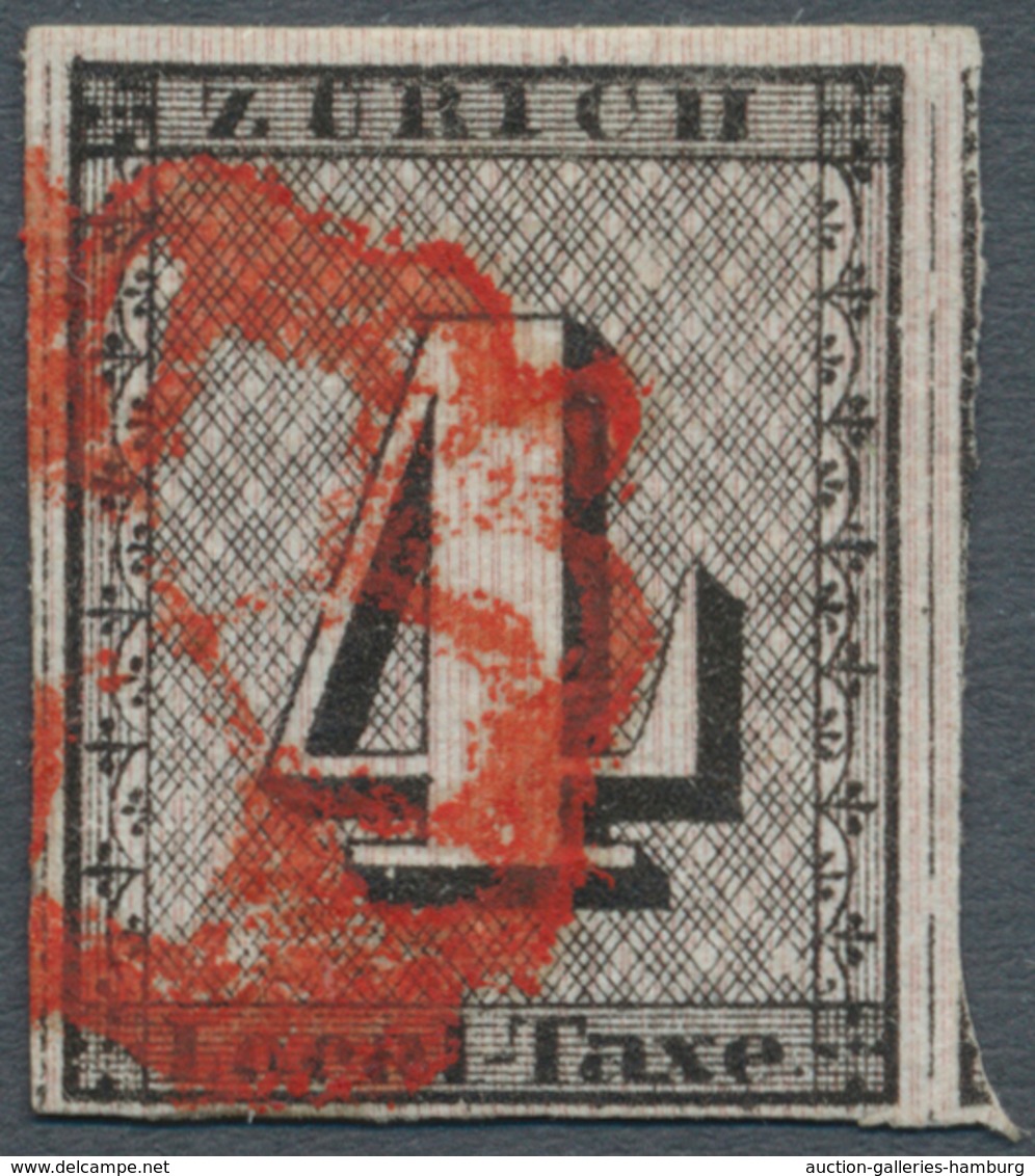 Schweiz - Zürich: 1843 Zürich 4 Rp. Mit Rotem Senkrechten Linienunterdruck, Typ I, Gestempelt Mit Ro - 1843-1852 Correos Federales Y Cantonales