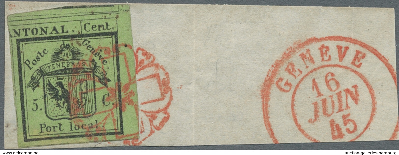 Schweiz - Genf: 1843 Genf 5 C. Als Rechte Hälfte Der "Doppelgenf" Gebraucht Auf Briefstück, übergehe - 1843-1852 Correos Federales Y Cantonales