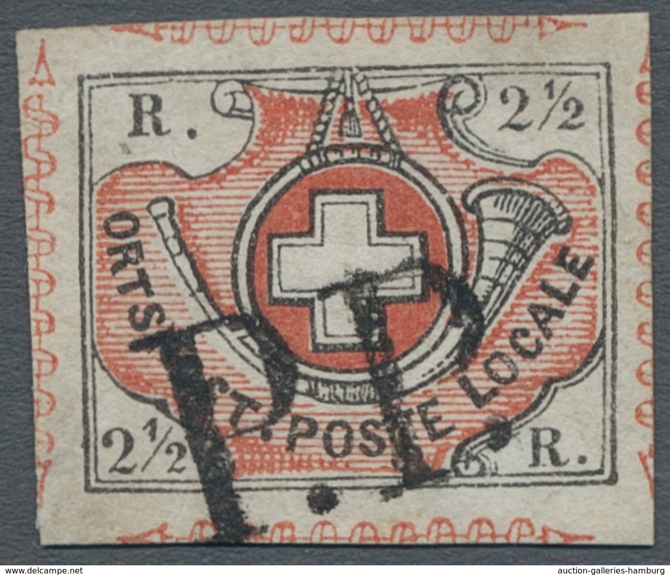 Schweiz: 1850, 2 1/2 Rp Winterthur, Allseitig Breite Ränder Mit Vollständigen Trennornamenten Auf Al - Usados