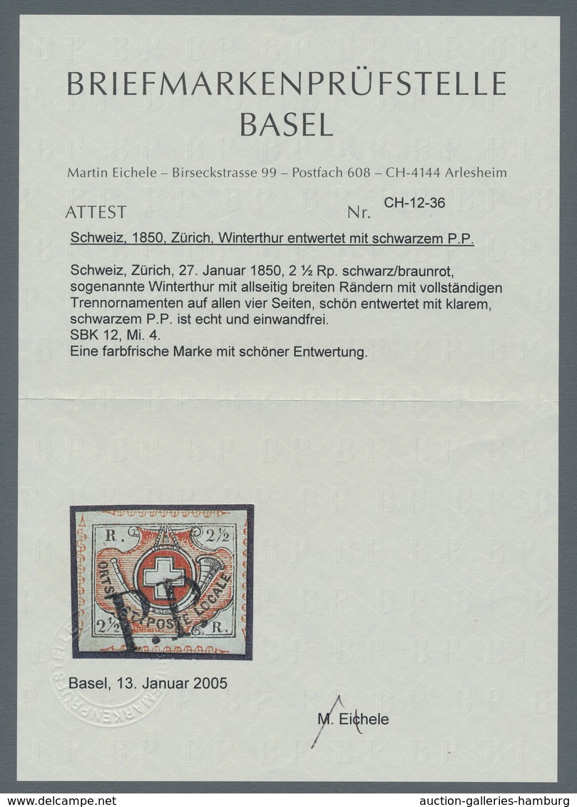 Schweiz: 1850, 2 1/2 Rp Winterthur, Allseitig Breite Ränder Mit Vollständigen Trennornamenten Auf Al - Gebruikt
