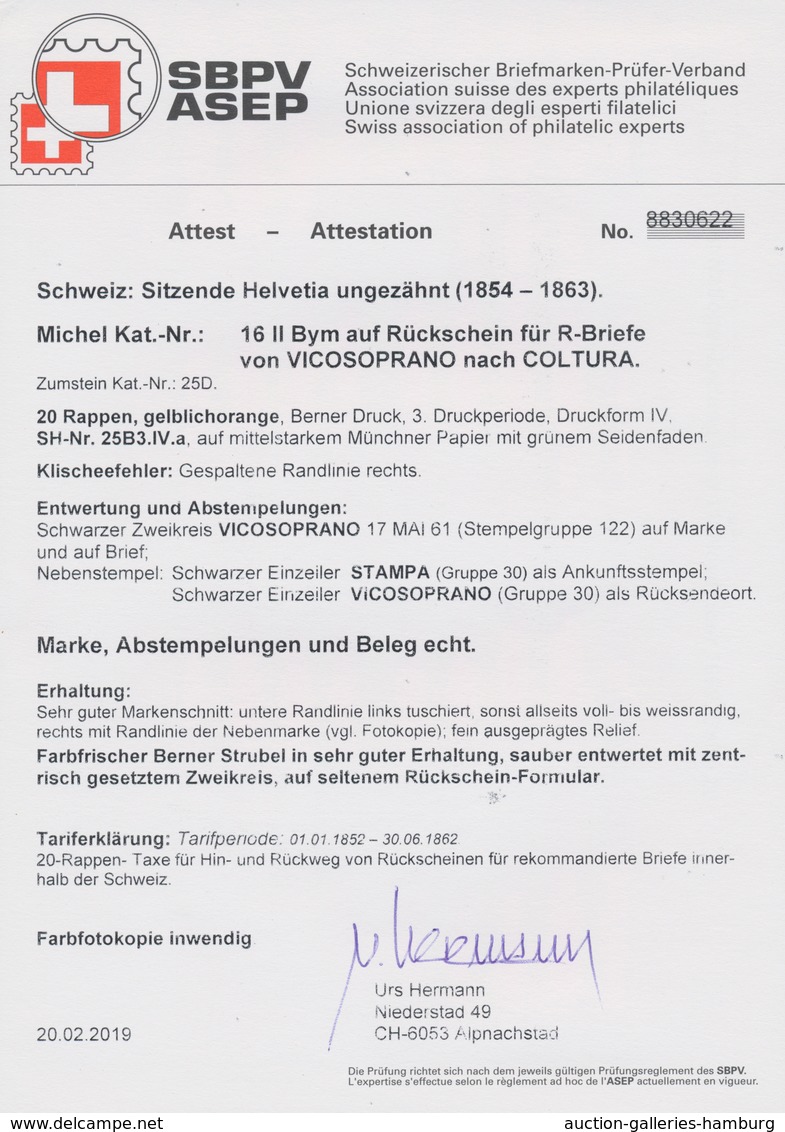 Schweiz: 1861, EXTREM SELTENES RÜCKSCHEIN FORMULAR FÜR R-BRIEFE Frankiert Mit Strubel 20 Rp Gestempe - Oblitérés