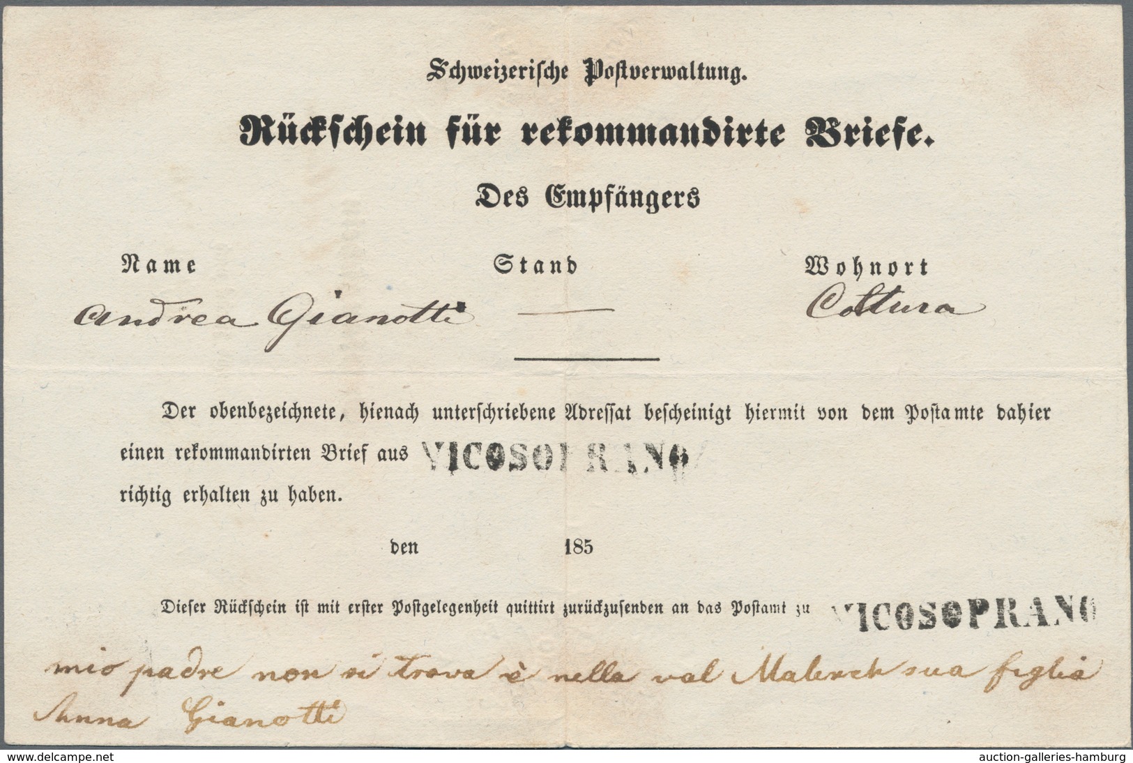 Schweiz: 1861, EXTREM SELTENES RÜCKSCHEIN FORMULAR FÜR R-BRIEFE Frankiert Mit Strubel 20 Rp Gestempe - Used Stamps