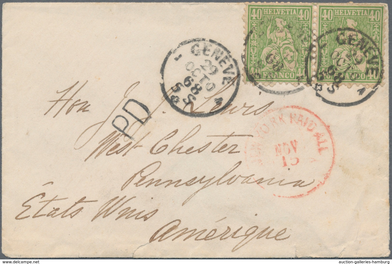 Schweiz: 1868, Brief Frankiert Mit Waagerechtem Paar 40 Rp Sitzende Helvetia (oben Etwas Gestaucht W - Usados