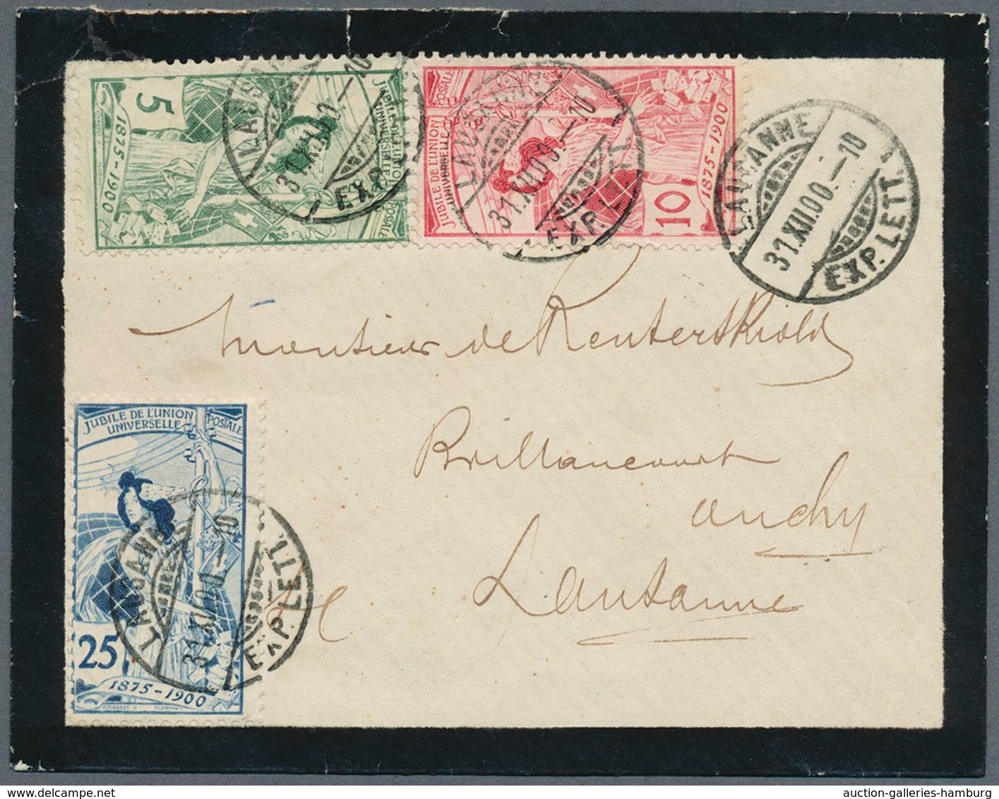 Schweiz: 1900: UPU-Jubiläumsserie Von Der äußerst Seltenen 3. Platte, 5 C. Grün Von Feld 150 Mit Ret - Usados