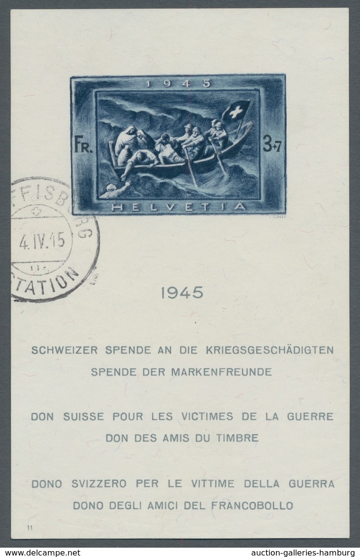 Schweiz: 1945, "Kriegsgeschädigten"-Block Mit Seltenem Tagesstempel STEFFISBURG 4.IV.45 STATION In T - Gebraucht