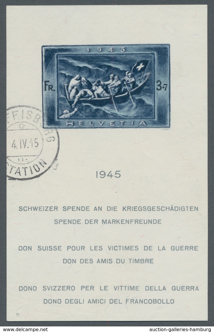 Schweiz: 1945, "Kriegsgeschädigten"-Block Mit Seltenem Tagesstempel STEFFISBURG 4.IV.45 STATION In T - Oblitérés