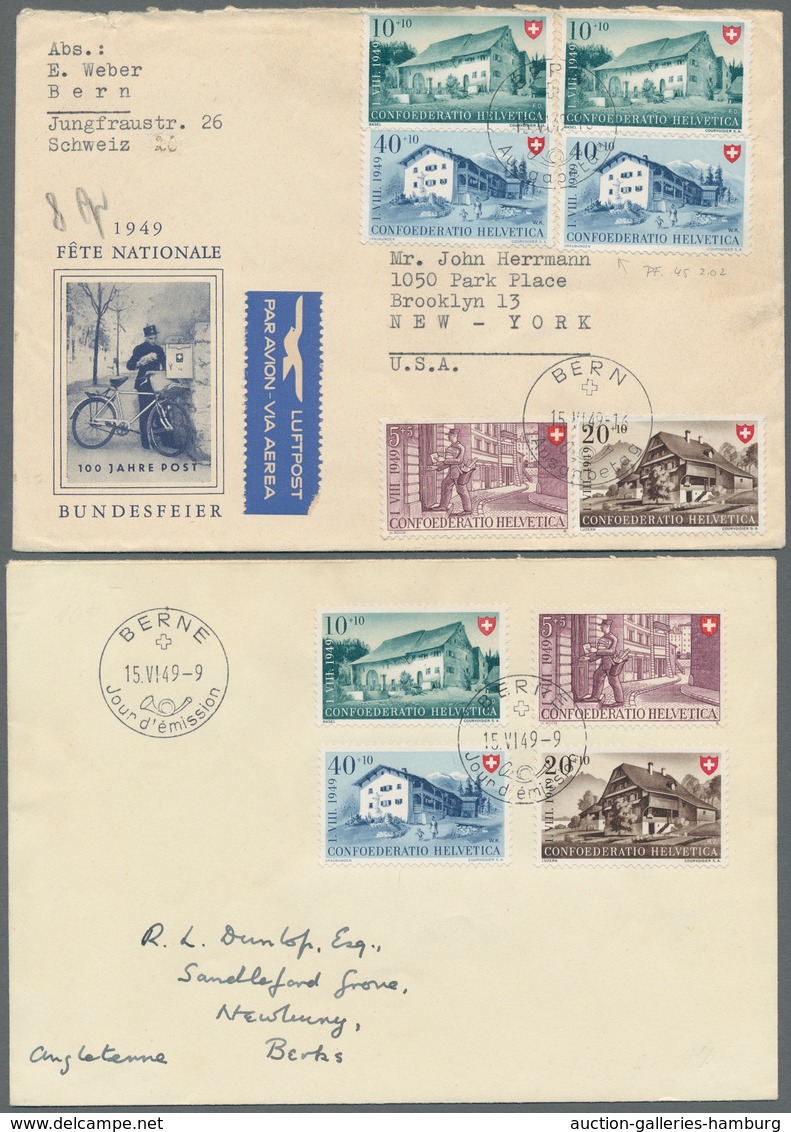 Schweiz: 1949, Pro Patria 4 Werte Dreimal Komplett Auf 3 Verschiedenen Ersttagsbriefen (teils Mit Ei - Usados