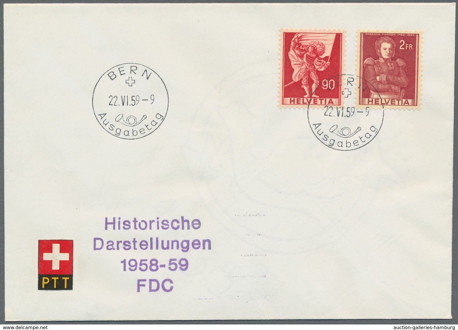 Schweiz: 1958-1959, Freimarken 4 Werte Komplett Auf 2 Sehrguterhaltenen PTT-FDC-Umschlägen Jeweils M - Gebraucht