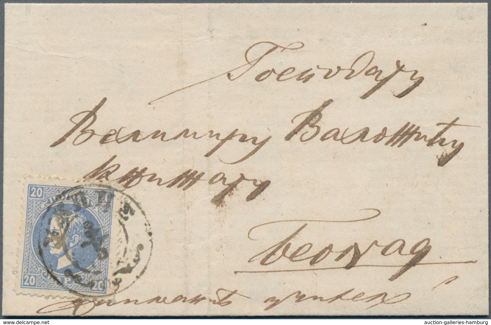 Serbien: 1870/1873, Group Of 4 Domestic Entires / Letter-sheets, Each With Single Franking 20 Pa Blu - Servië
