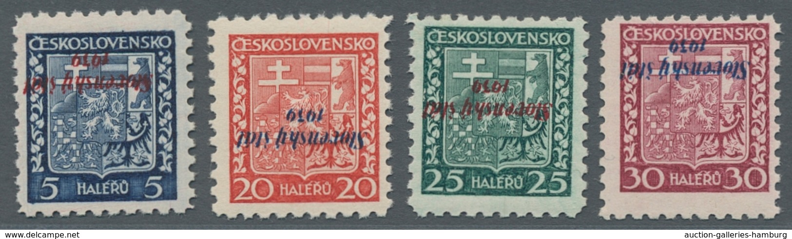 Slowakei: 1939, Wappenausgabe 5 H. Und 20 H. Bis 40 H. Mit Kopfstehendem Aufdruck, Teils Haftpunkte, - Ungebraucht