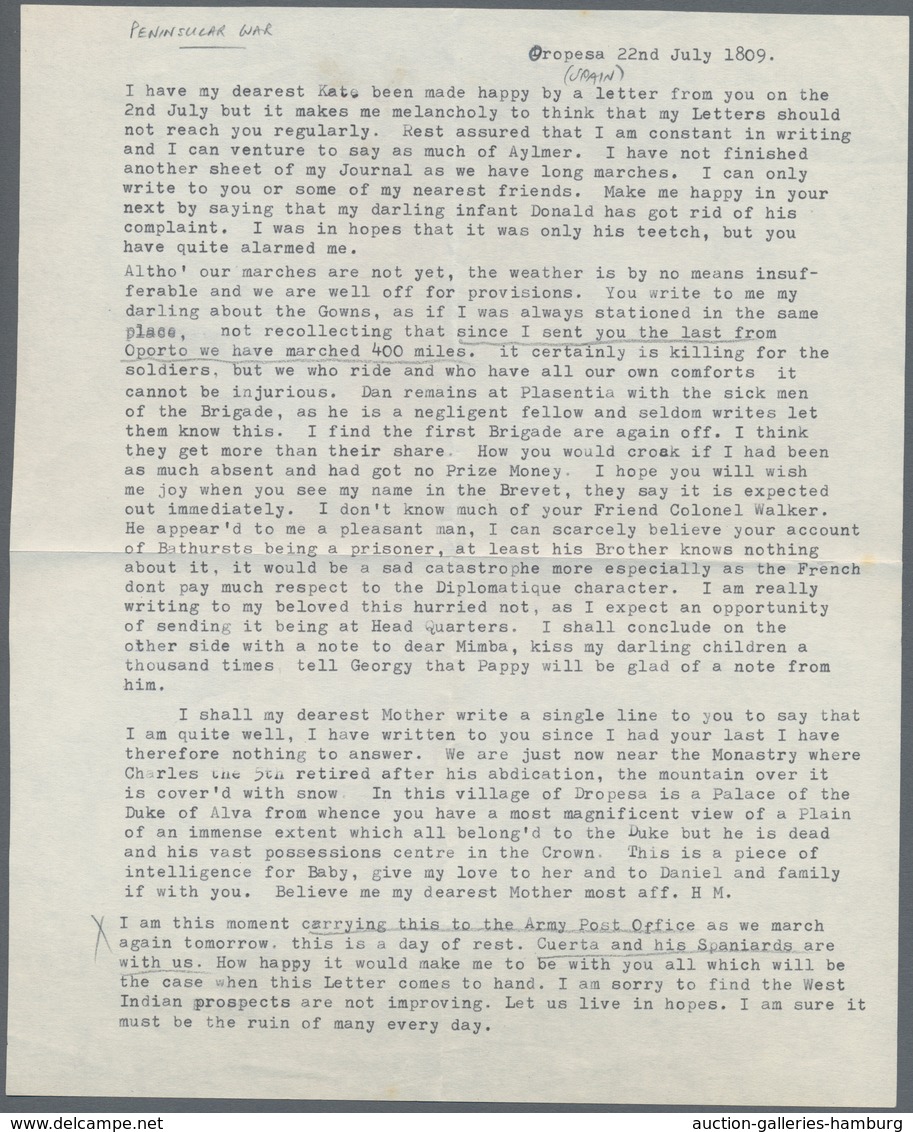 Spanien - Vorphilatelie: 1809, Peninsular War, Written By Maj. General Henry Mackinnon On July 22 Nd - ...-1850 Prefilatelia