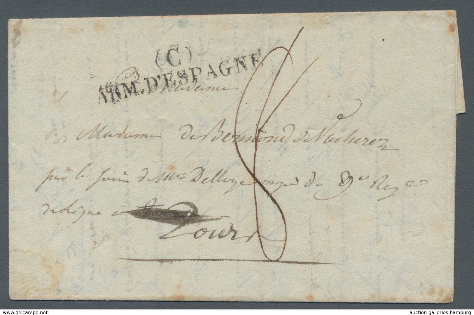 Spanien - Vorphilatelie: 1823, Folded Fieldpost Cover With L2 (C) / ARM D'ESPANGE And Taxe "8" To Fr - ...-1850 Vorphilatelie