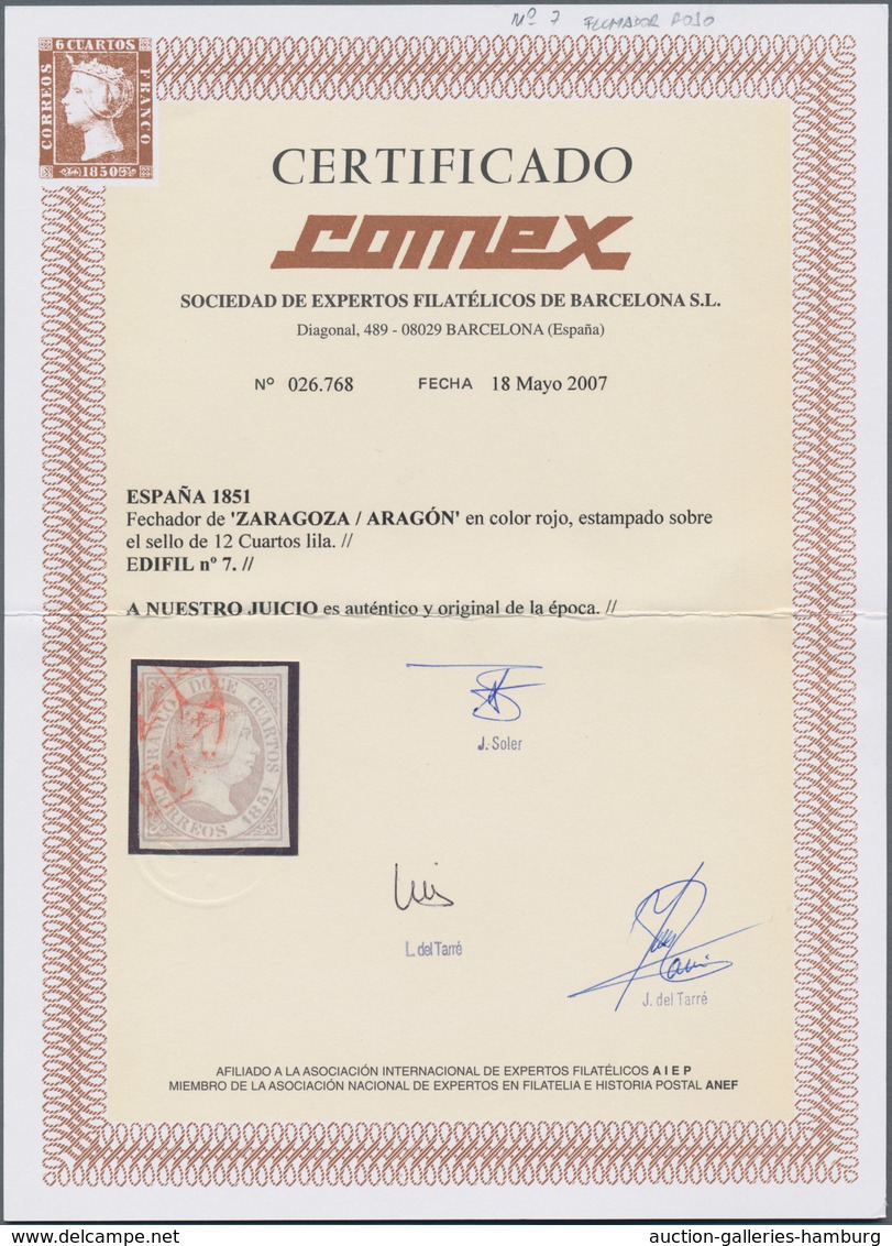 Spanien: 1851, Isabella II 10 Cuartos Oval Issue Grey-lilac Tied By UNIQUE Red Baeza-cds "ZARAGOZA / - Briefe U. Dokumente