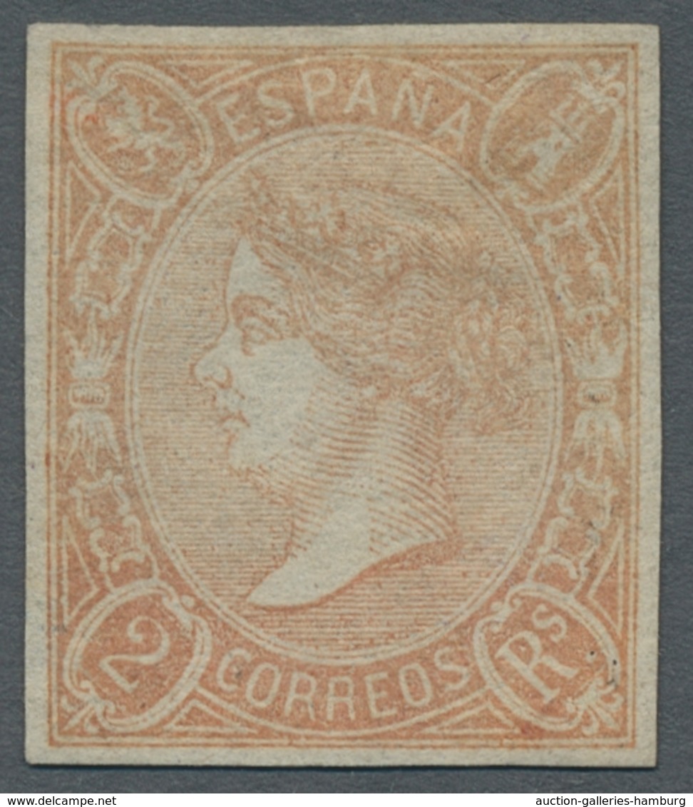 Spanien: 1865, "2 R. Salmon", Mint Hinged, Full Margins, Very Fine, Edifil-no. 73 A, Mi. 1400,--. ÷ - Cartas & Documentos