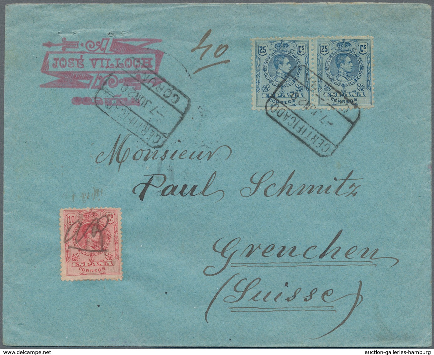 Spanien: 1920-32, 15 Cs. Violet Uprated Used Postal Stationery Card 1932 To Germany And Avec Reponse - Lettres & Documents