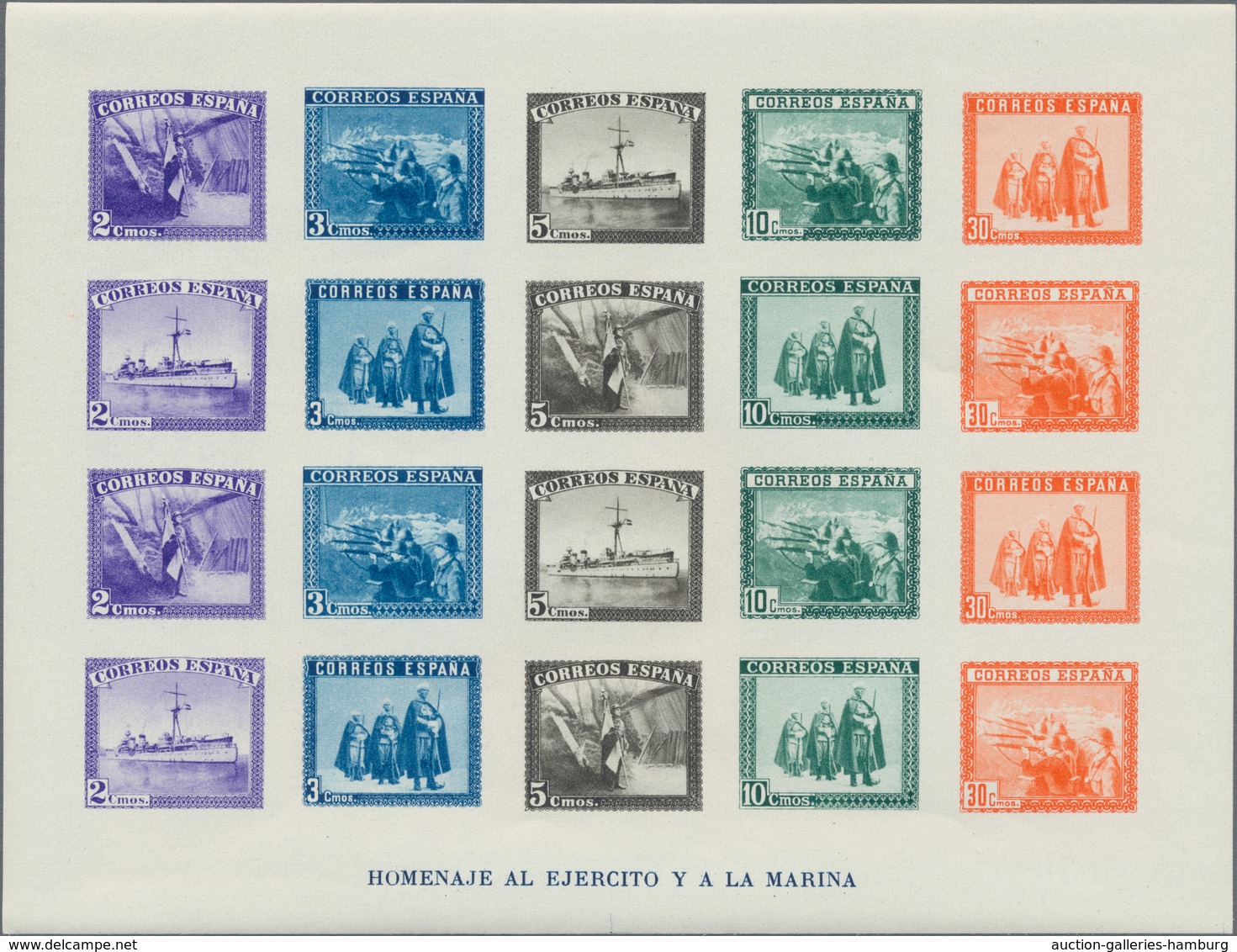 Spanien: 1938, Army And Navy Perforated And IMPERFORATED Miniature Sheets Numbered On Reverse, Mint - Briefe U. Dokumente