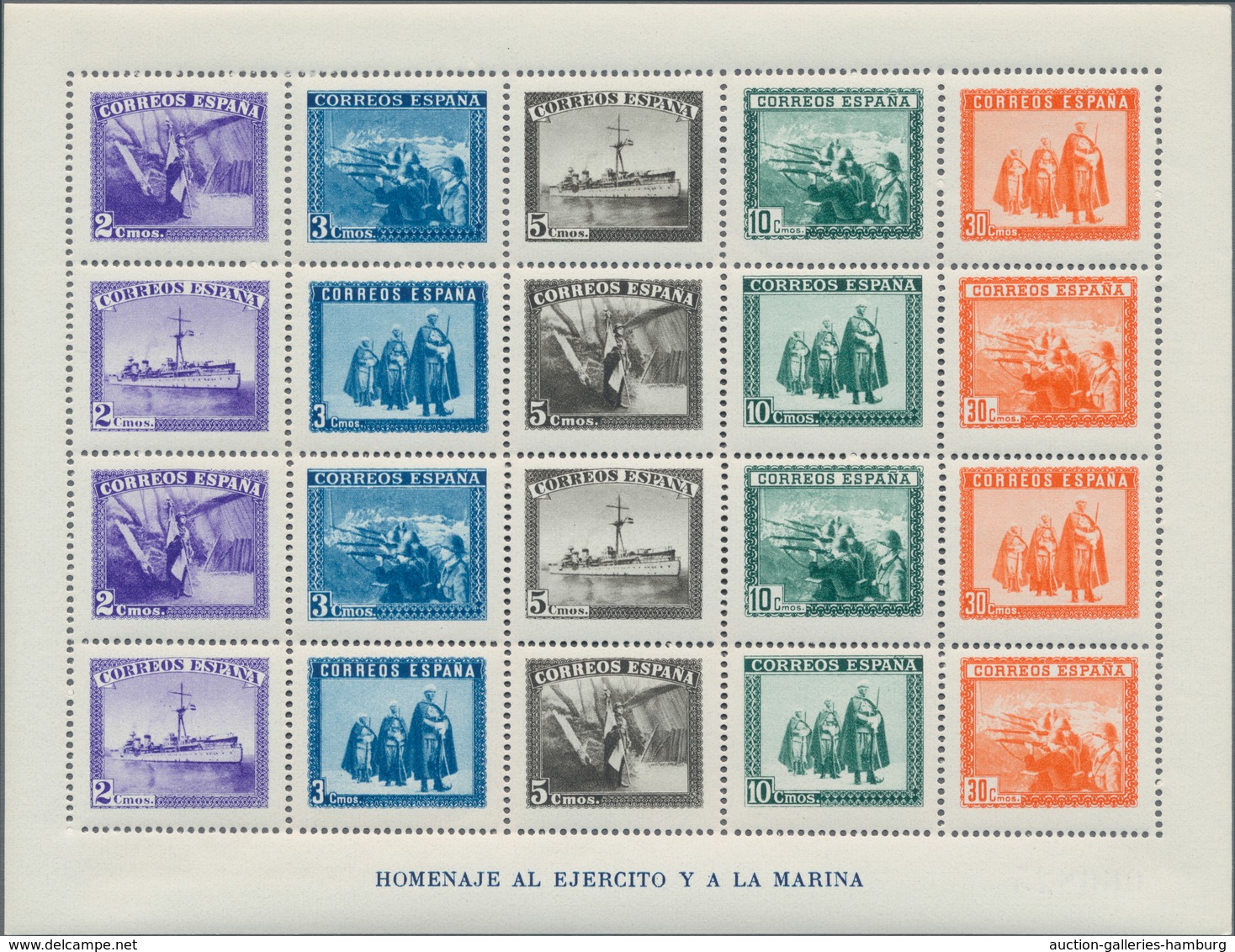 Spanien: 1938, Army And Navy Perforated And IMPERFORATED Miniature Sheets Numbered On Reverse, Mint - Briefe U. Dokumente