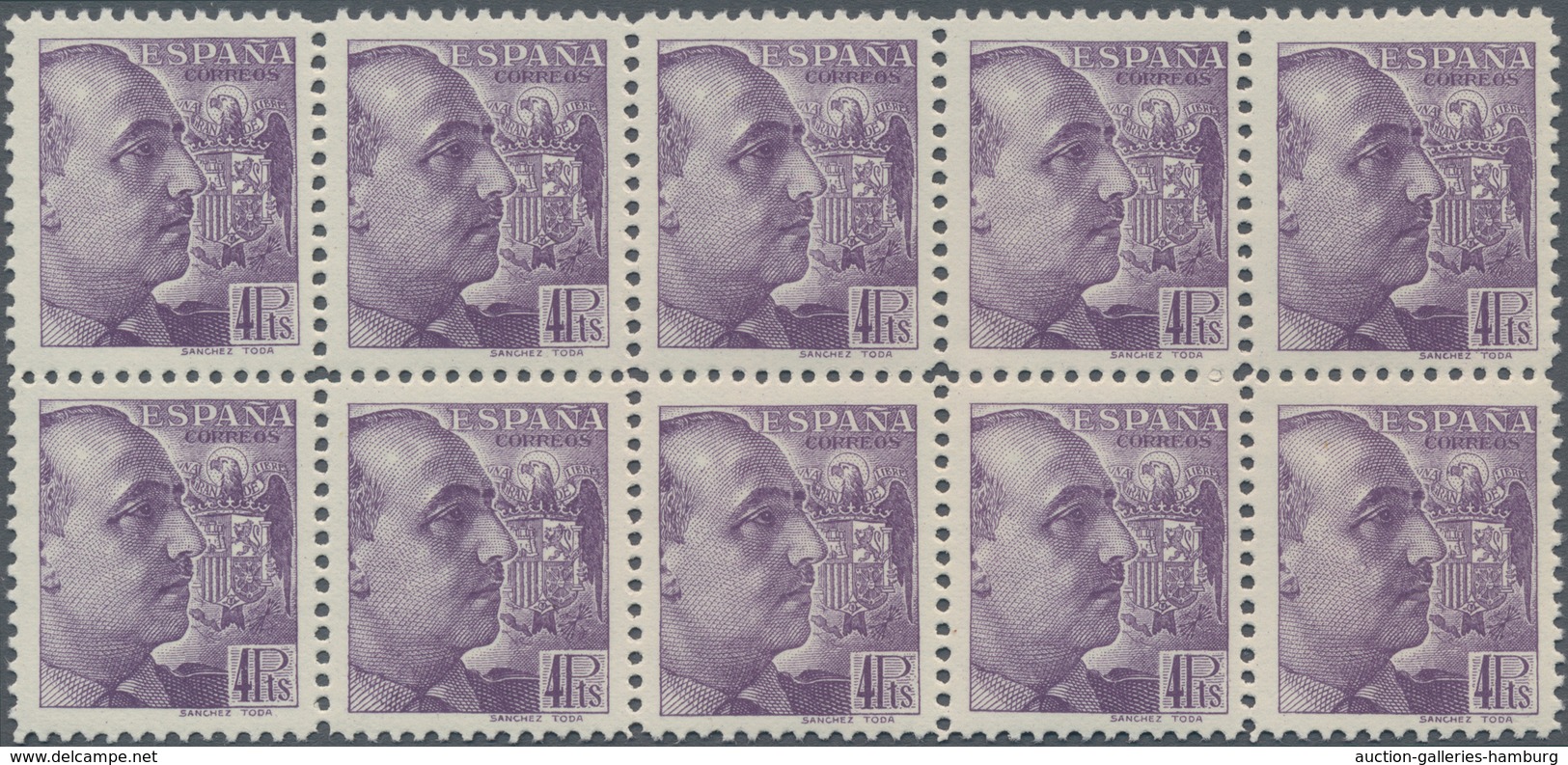 Spanien: 1939/1940, General Franco Definitives (‚Sanchez Toda‘) Complete Set Of 12 In Blocks Of Ten, - Cartas & Documentos