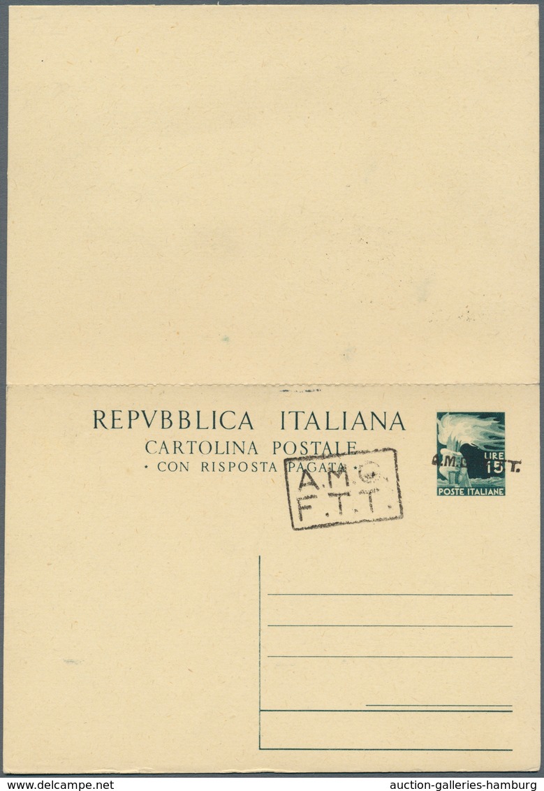 Triest - Zone A - Ganzsachen: 1950. Italian Paid Reply Postal Card 15/15 L Green With Type II Overpr - Marcofilía