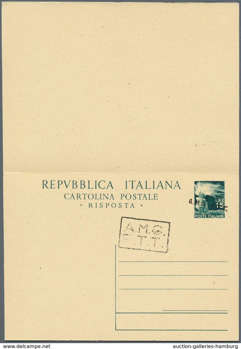 Triest - Zone A - Ganzsachen: 1950. Italian Paid Reply Postal Card 15/15 L Green With Type II Overpr - Marcofilía