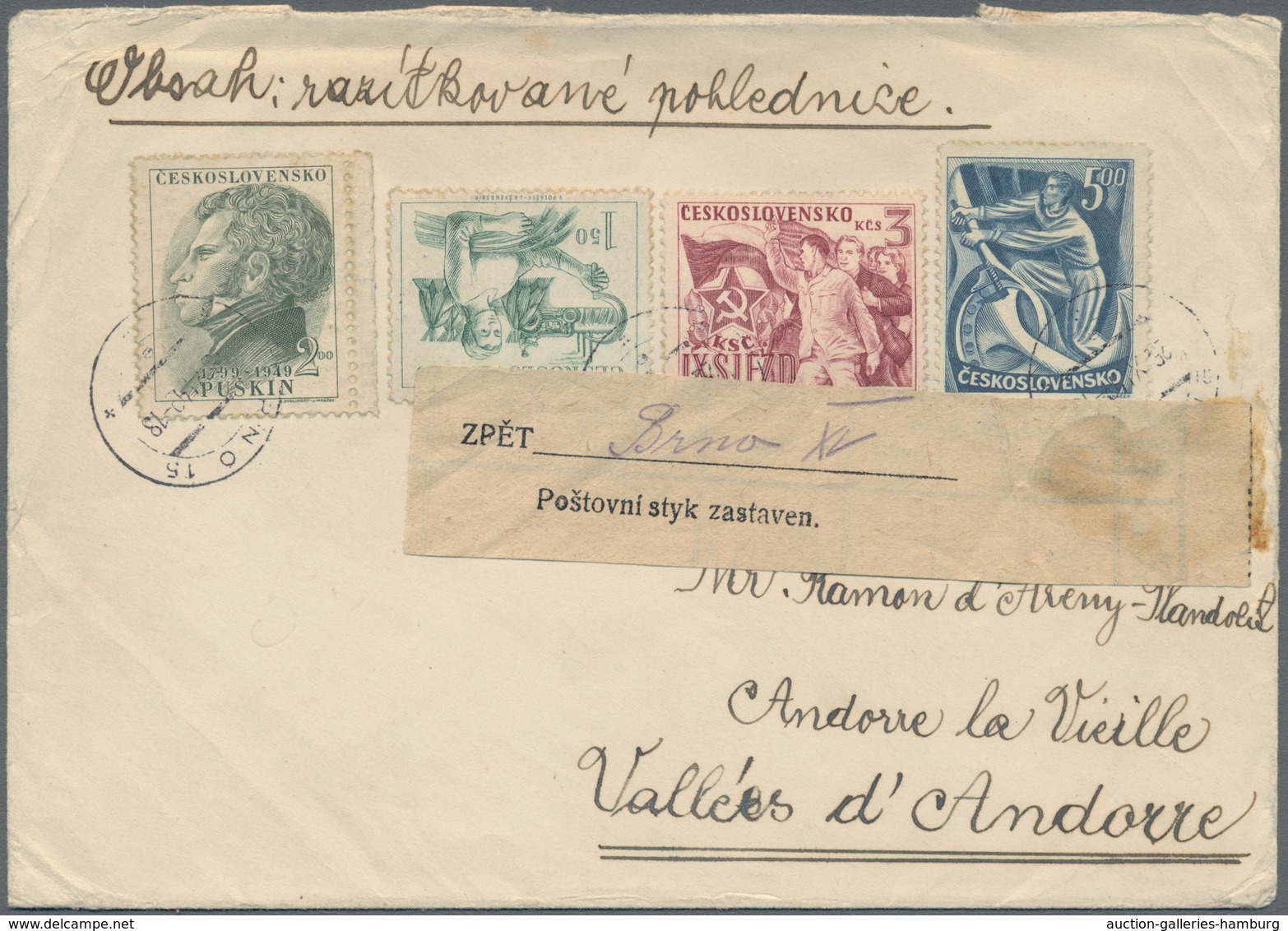 Tschechoslowakei - Besonderheiten: 1949, Attractive Franking On Cover From "BRNO 26.XI.49" Addressed - Sonstige & Ohne Zuordnung