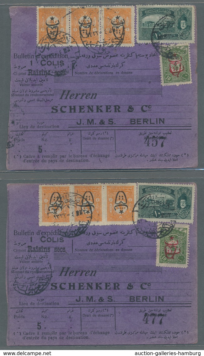 Türkei: 1917, Five Parcel Cards With Identical Franking For Raisin Parcels To Berlin Each With E.g. - Nuevos