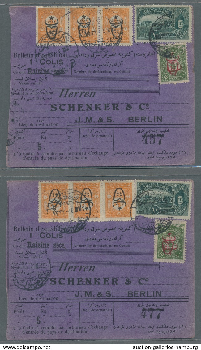 Türkei: 1917, Five Parcel Cards With Identical Franking For Raisin Parcels To Berlin Each With E.g. - Ongebruikt