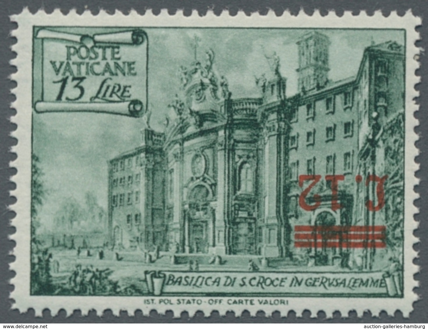 Vatikan: 1952, "12 On 13 L. With Inverted Overprint", Mint Never Hinged In Perfect Condition, Expert - Sonstige & Ohne Zuordnung