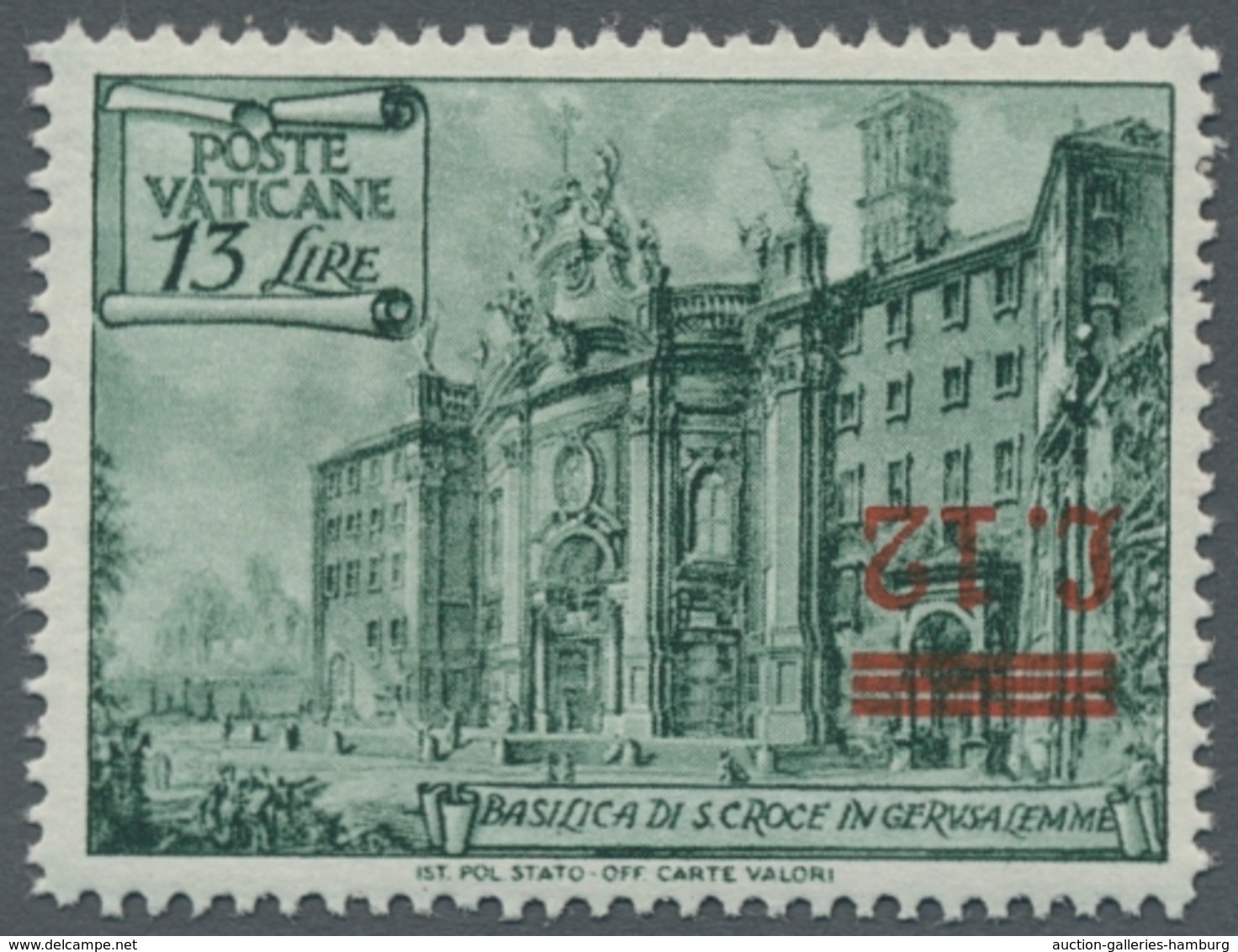 Vatikan: 1952, "12 On 13 L. With Inverted Overprint", Mint Never Hinged In Perfect Condition, Expert - Autres & Non Classés