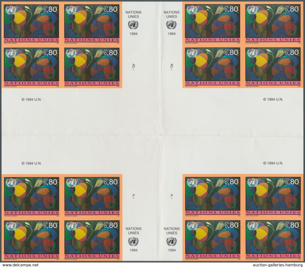 Vereinte Nationen - Genf: 1994. Imperforate Cross Gutter Block Of 4 Blocks Of 4 For The 80c Value Of - Nuevos