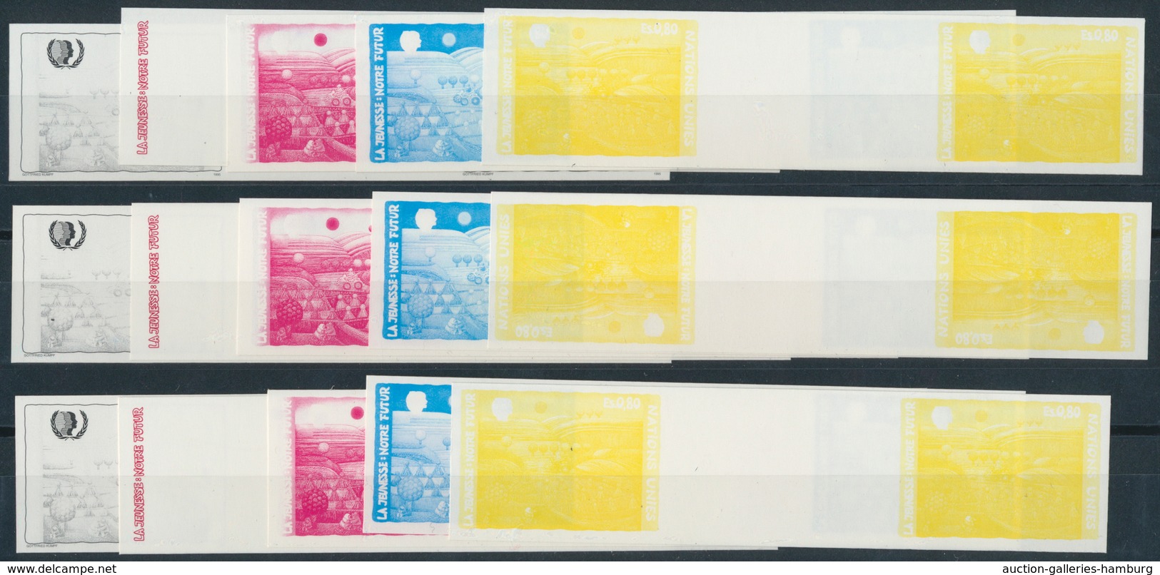 Vereinte Nationen - Genf: 1995. Lot Of 3 Times Imperforate Progressive Proof (5 Phases) In Horizonta - Ungebraucht