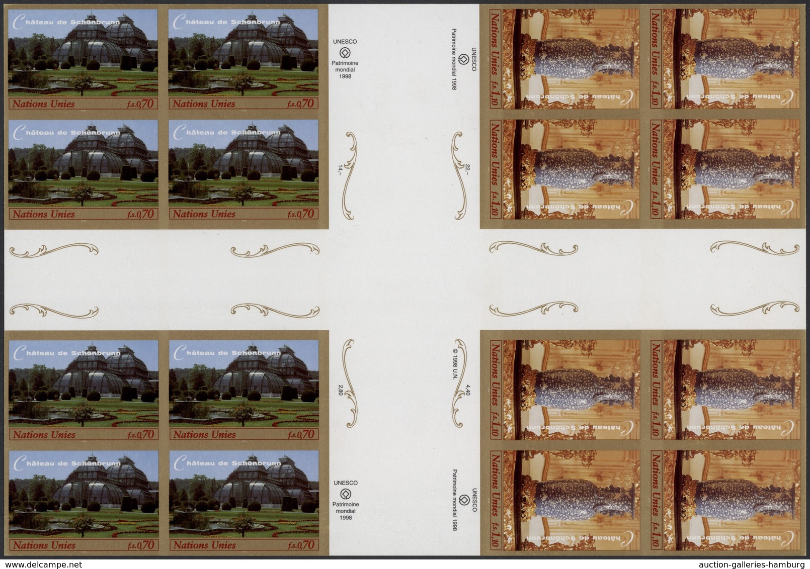 Vereinte Nationen - Genf: 1998. Imperforate Cross Gutter Se-tenant Block Of 2 Times 2 Blocks Of 4 Fo - Ungebraucht