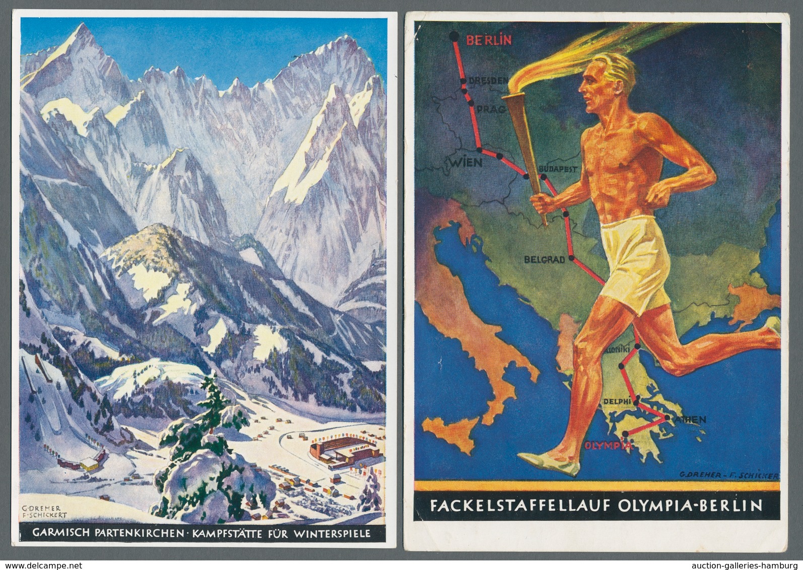 Thematik: Olympische Spiele / Olympic Games: 1936 - BERLIN/GARMISCH: Fünf Offizielle Color-Werbekart - Autres & Non Classés