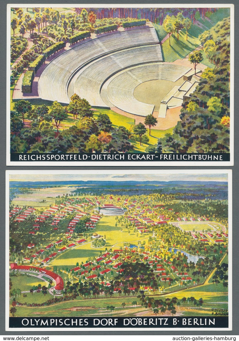 Thematik: Olympische Spiele / Olympic Games: 1936 - BERLIN/GARMISCH: Sechs Offizielle Color-Werbekar - Autres & Non Classés