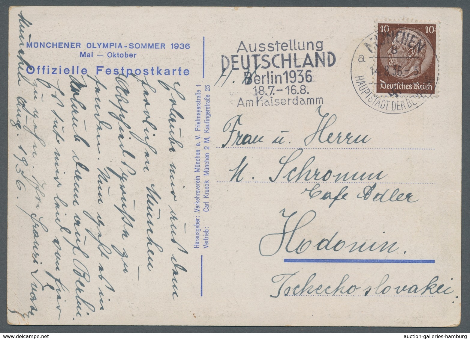 Thematik: Olympische Spiele / Olympic Games: 1936 - BERLIN: Seltene Colorkarte MÜNCHEN/OLYMPIA-SOMME - Other & Unclassified