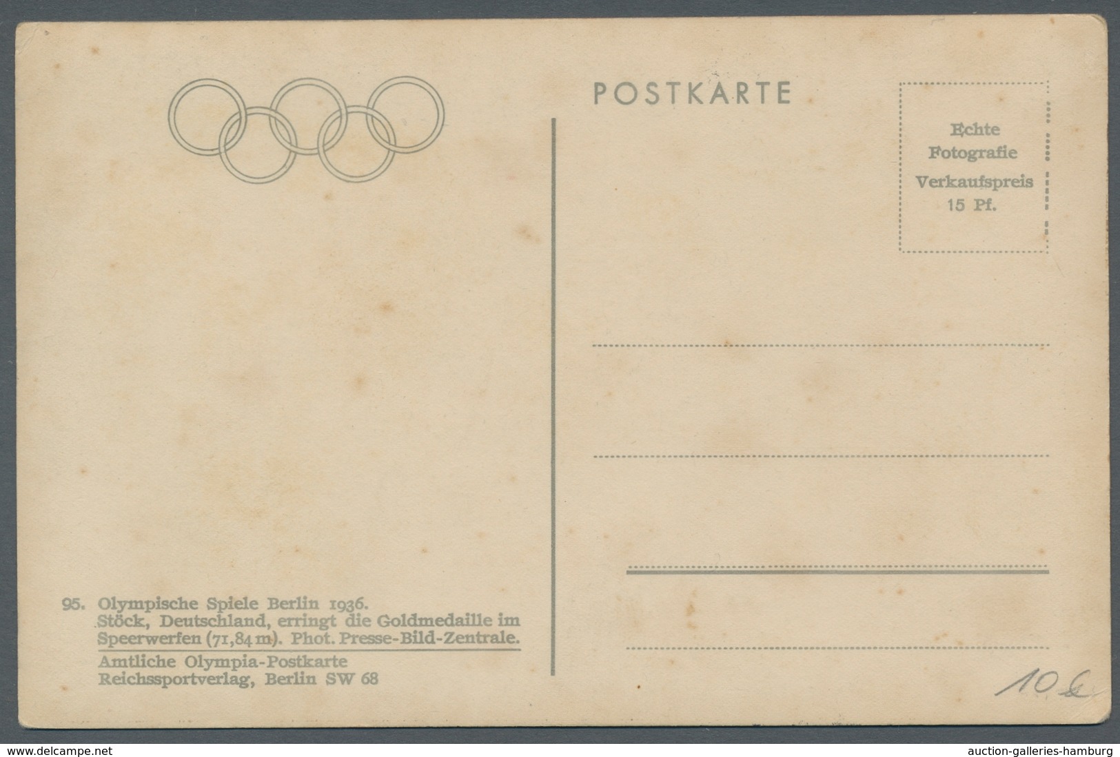 Thematik: Olympische Spiele / Olympic Games: 1936 - BERLIN: Offizielle S/w-Fotokarte Nr. 95 Mit Mi. - Other & Unclassified