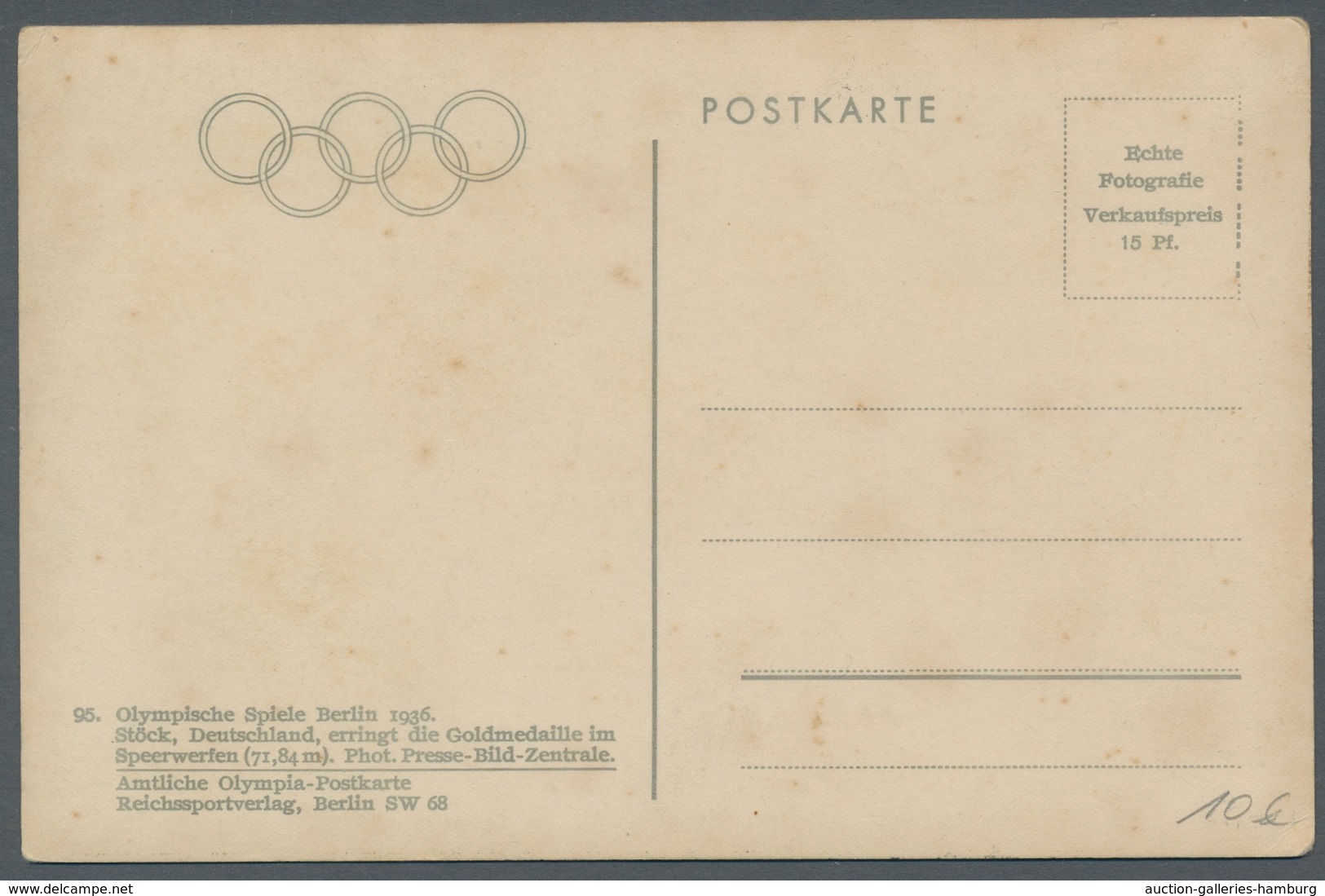 Thematik: Olympische Spiele / Olympic Games: 1936 - BERLIN: Offizielle S/w-Fotokarte Nr. 95 Mit Mi. - Andere & Zonder Classificatie