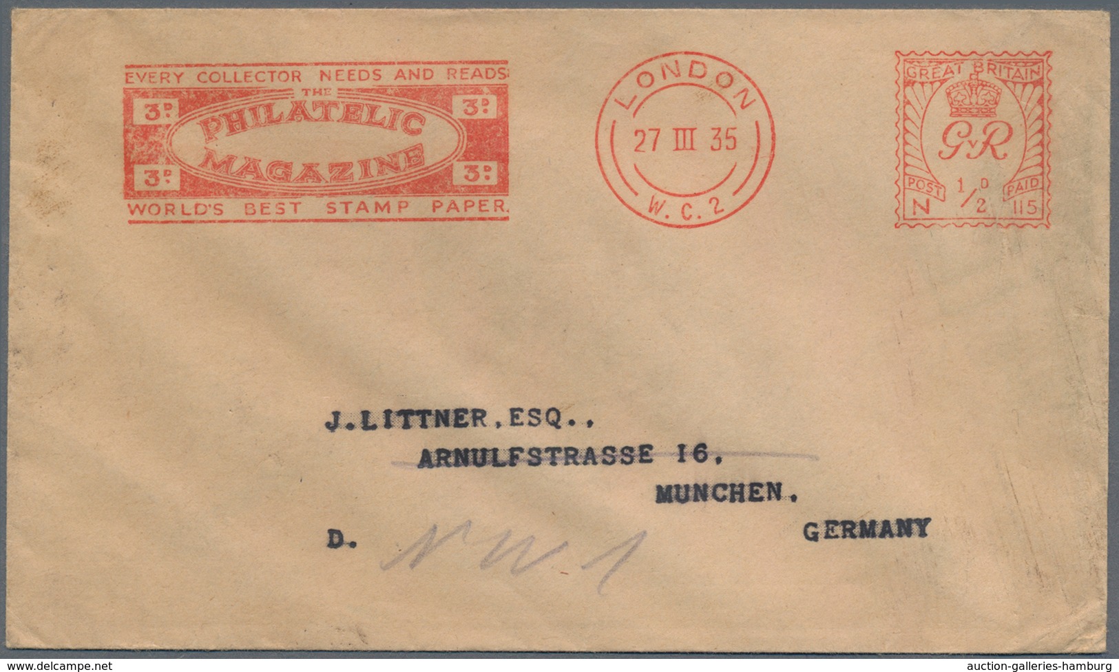 Thematik: Philatelie / Philately: 1935, LONDON Machine Cancellation With Advertising "PHILATELIC MAG - Andere & Zonder Classificatie