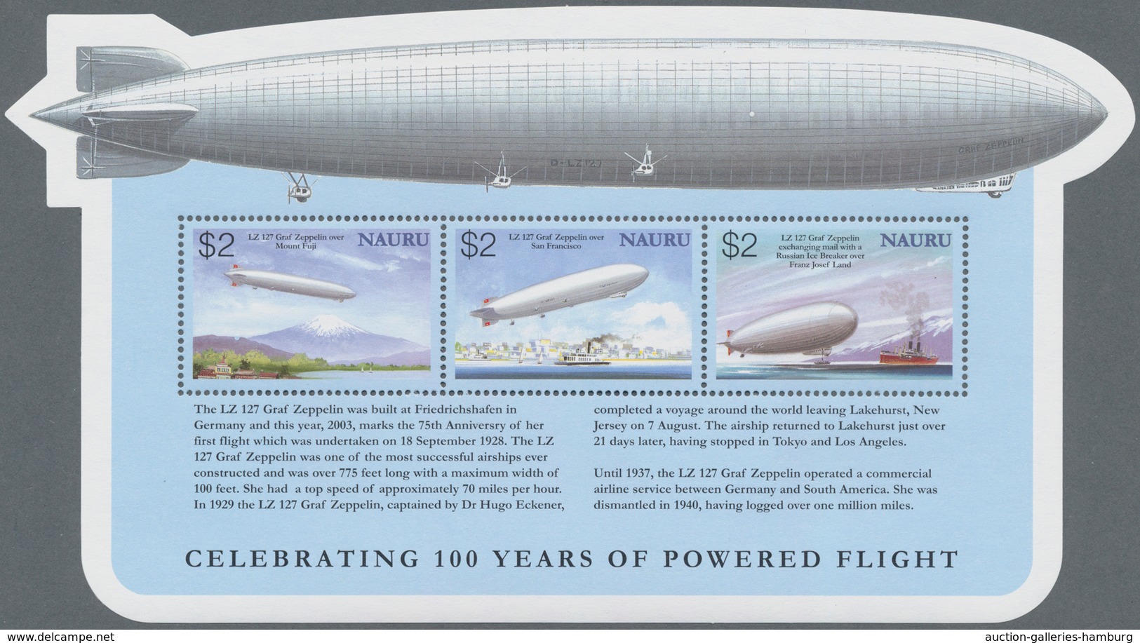 Thematik: Zeppelin / Zeppelin: 2003, NAURU: 100 Years Of Powered Flight (Zeppelin) Complete Set In A - Zeppeline