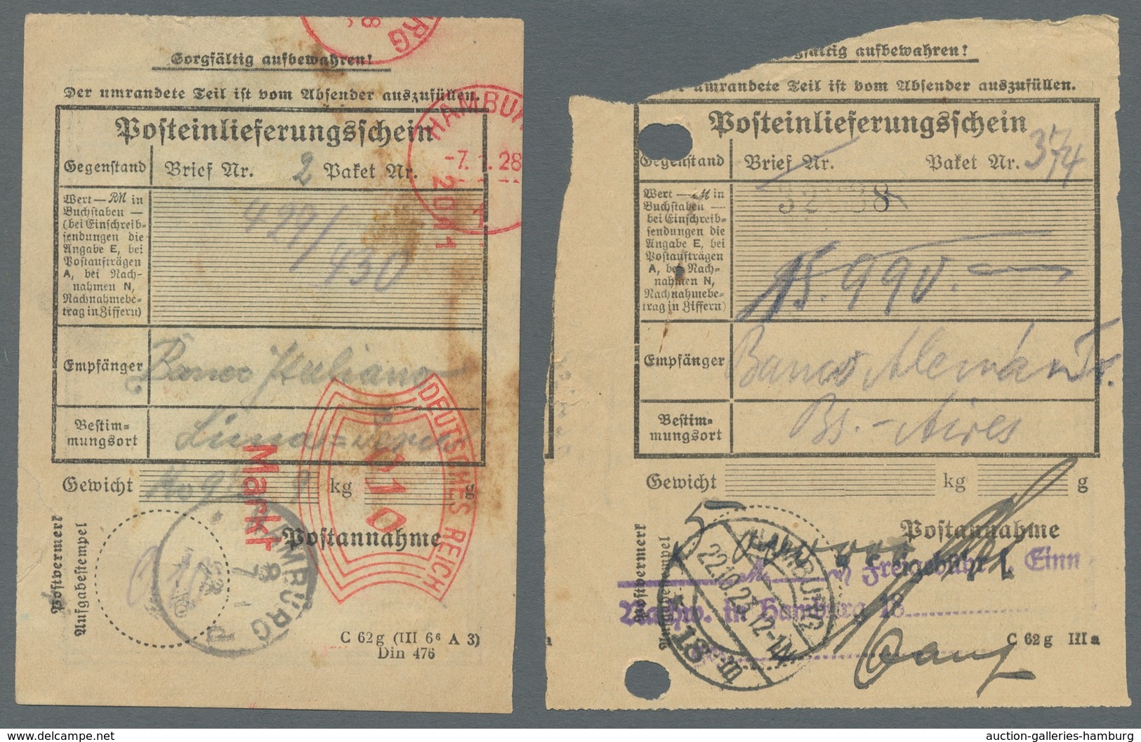 Flugpost Übersee: 1923, Partie Von Zehn Verschiedenen Posteinlieferungsscheinen Der Hochinflationsze - Otros & Sin Clasificación