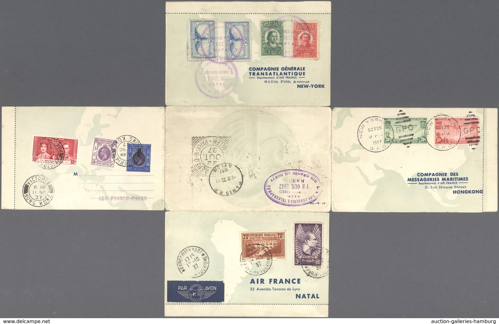 Flugpost Übersee: 1937, 16.10.-22.11., Air France "round The World" Lettercard Paris-Natal/Brazil-Ne - Other & Unclassified