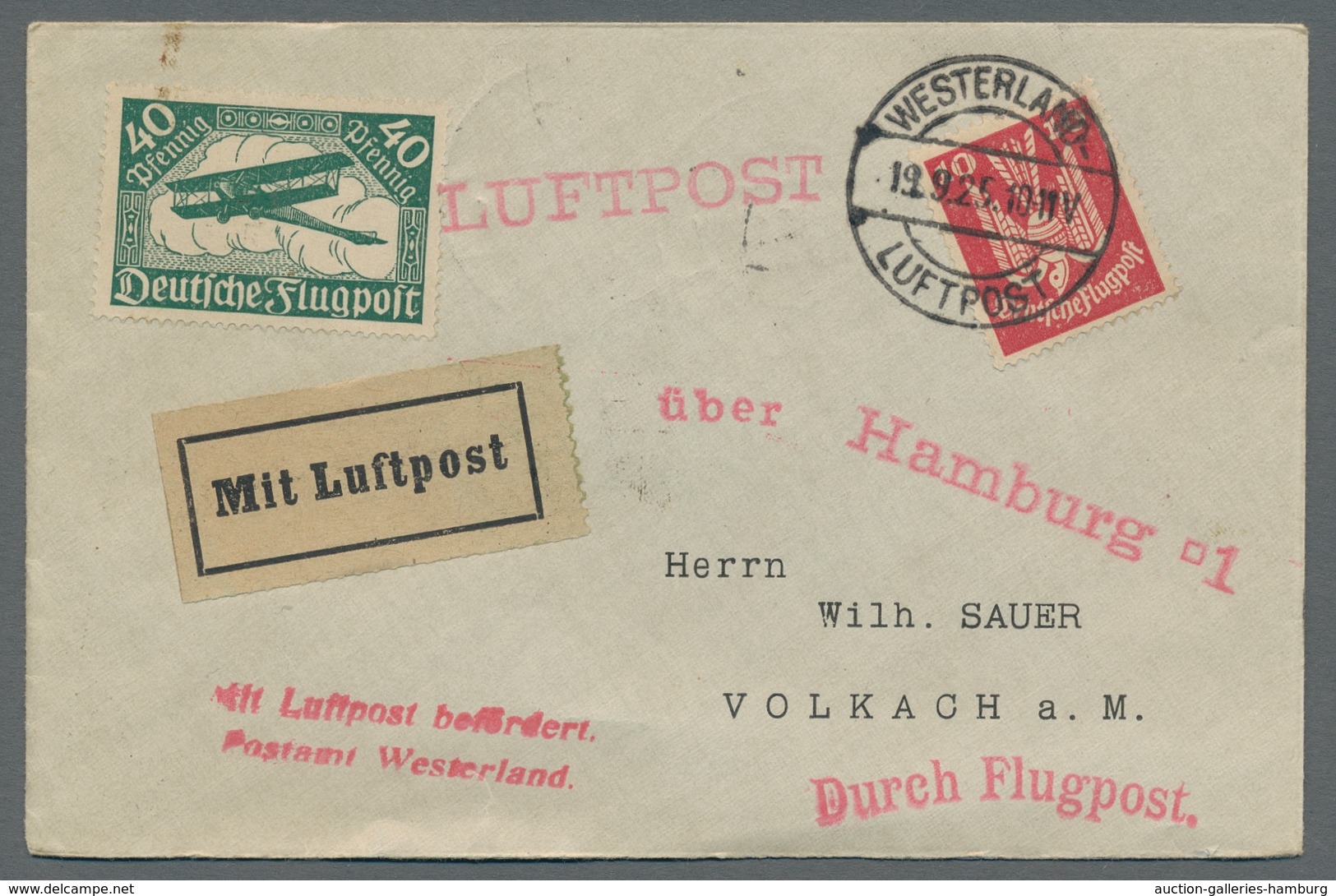 Flugpost Deutschland: 1912-25, Drei Flugbelege In Guter Erhaltung, Dabei Westerland Und Heilbronn (" - Luchtpost & Zeppelin