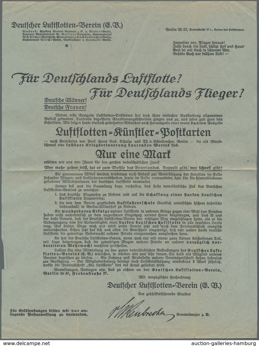 Flugpost Deutschland: 1912-1916, Partie Von 10 Verschiedenen Ungebrauchten Ansichtskarten Und Einer - Poste Aérienne & Zeppelin