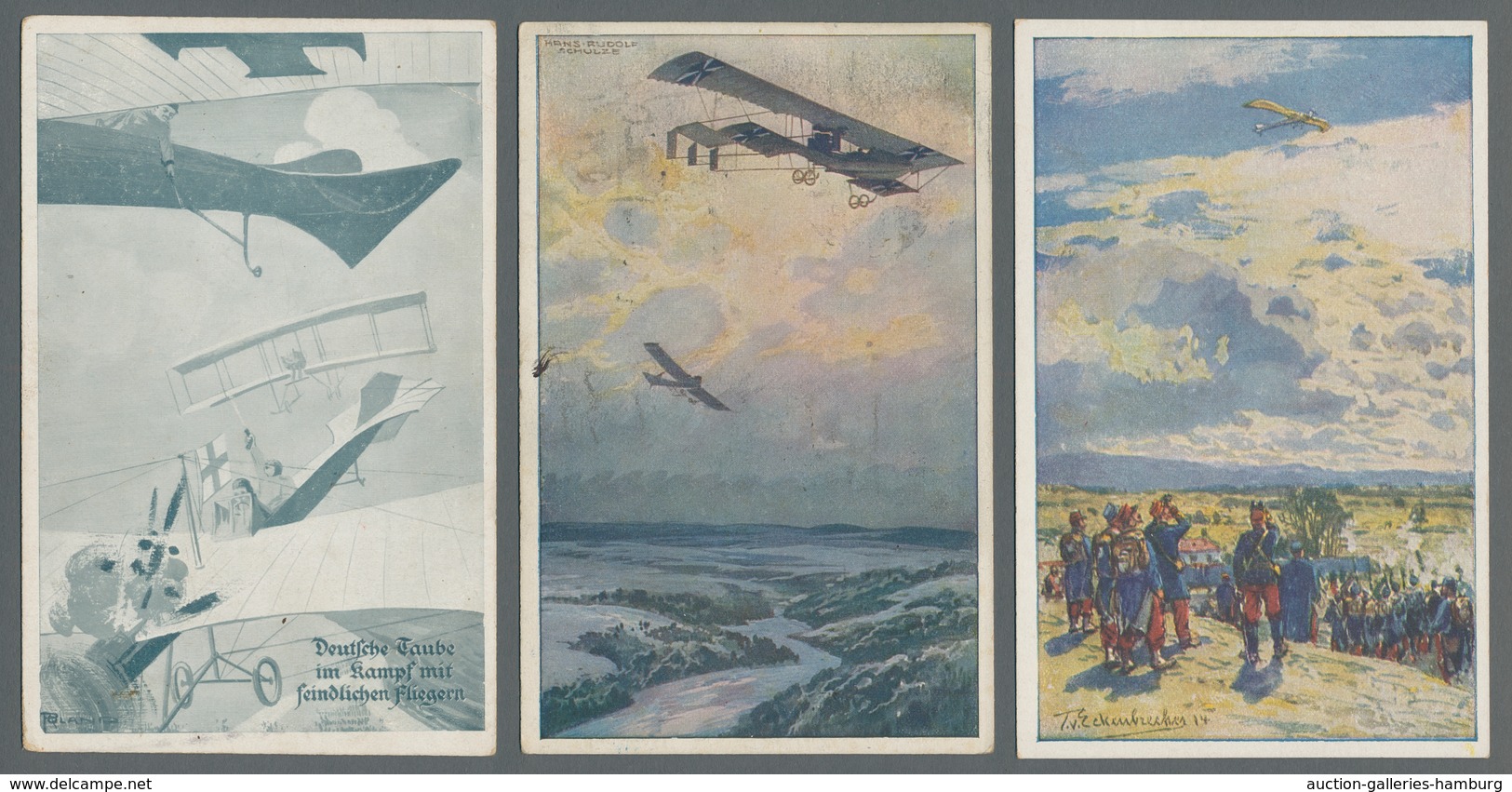 Flugpost Deutschland: 1914 (ca.), zwölf verschiedene oft Colorkarten des "Deutschen Luftflotten-Vere