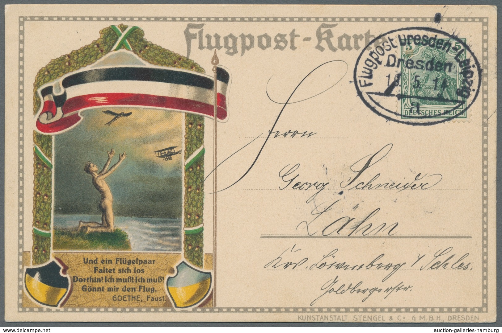 Flugpost Deutschland: 1914, Germania 5 Pfennig Als Einzelfrankatur Auf Echtgelaufener Flugpostsonder - Airmail & Zeppelin