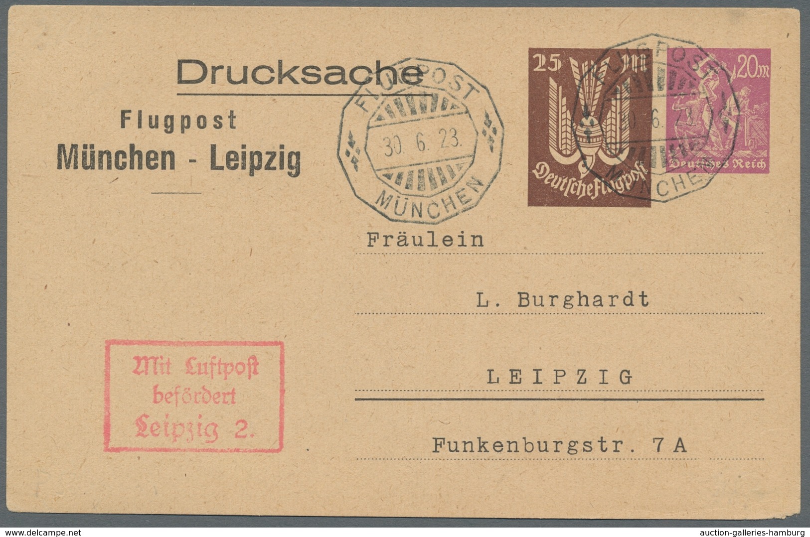Flugpost Deutschland: 1923, Drei Flugpost-Privatganzsachenkarten Je Mit Wertstempel 25 Mark Holztaub - Luchtpost & Zeppelin