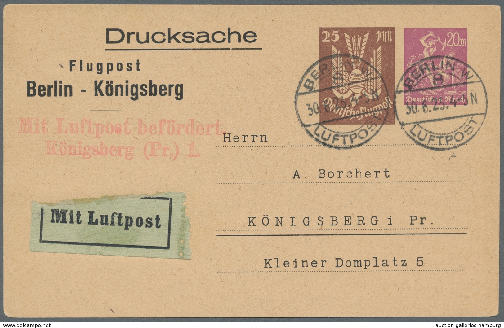 Flugpost Deutschland: 1923, Drei Flugpost-Privatganzsachenkarten Je Mit Wertstempel 25 Mark Holztaub - Correo Aéreo & Zeppelin